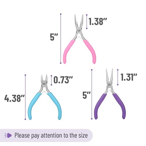 Mr. Pen- Pliers for Jewelry Making, 3 Pack, Chain Nose, Round Nose Pliers Set and Wire Cutter for Beading, Wire Wrapping, Jump Rings, Jewelry Repair, Crafting, DIY - color: Candy Colors