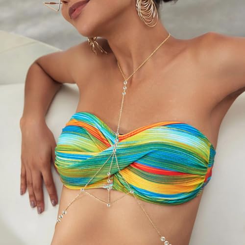 Body Chain,Body Jewelry for Women,Sexy Layered Chest Chain,Layered Adjustable Waist Jewelry for Beach Accessories,Gold Plated Waist Chains - color: Gold-A