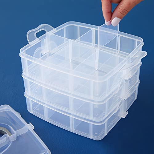 Juvale 3-Tier Bead Organizer Box - 6x6x5 In, Clear Plastic Container with Dividers - Adjustable Sections for Bead Storage & Earring Storage - Craft Container & Jewelry Box Organizer (Pack of 2) - size: 2 Pack, 3 Layer