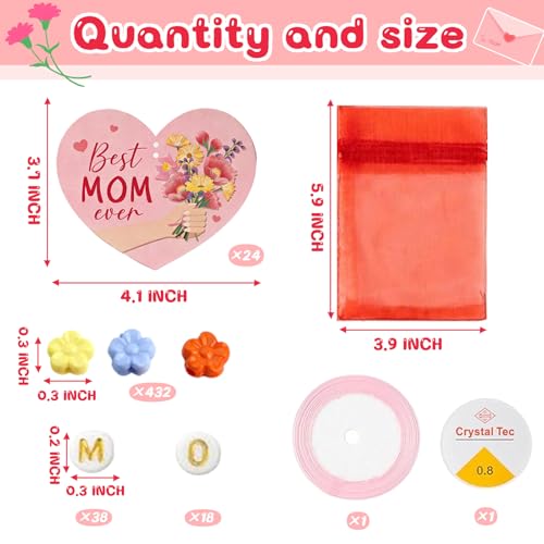 SYUCVQI Mom Bracelet Craft Kit DIY Bead Craft Kit Mother's Day Flowers Necklace Bracelet with Cards and Bags for Mother's Day Jewelry for Family Classroom Making Party Activities