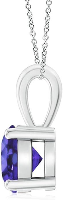 Angara Natural Tanzanite Solitaire Pendant for Women | Round Tanzanite Solitaire Pendant Necklace in 14K Solid Gold/Silver/Platinum With 18" Chain | December Birthday, Gemstone Jewelry Gift