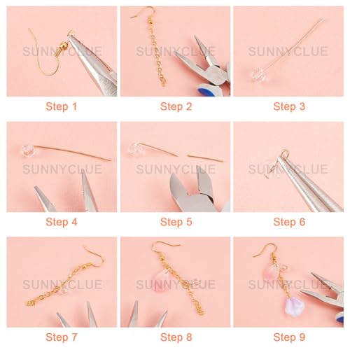 SUNNYCLUE 1 Box DIY 10 Pairs Glass Petal Charms Flower Pendants Earring Making Kit Glass Flower Beads for Jewelry Making Charms Round Linking Rings Faceted Beads Spring Earrings - color: Diy 10 Pairs Glass Petal Charms Earrings