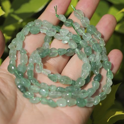 Natural Stone Beads 6-8mm Green Strawberry Quartz Oval Irregular Freeform Tumbled Loose Gemstone Beads for Jewelry Making 15 Inch Strand 50-55 Pcs - color: Green Strawberry-1 strand15”-approx. 55 beads