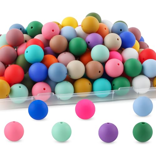 60pcs 19mm Silicone Beads for Keychain Making Mix Color Round Beads for Pens and Bracelet Crafts(Multicolor) - color: Multicolor, size: 19mm