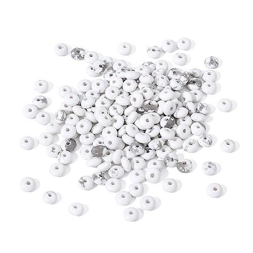 BEADIA Natural White Howlite Disk Stone Beads 4x2mm 160pcs Rondelle Loose Semi Gemstone Beads for Jewelry Making Design - color: White Howlite