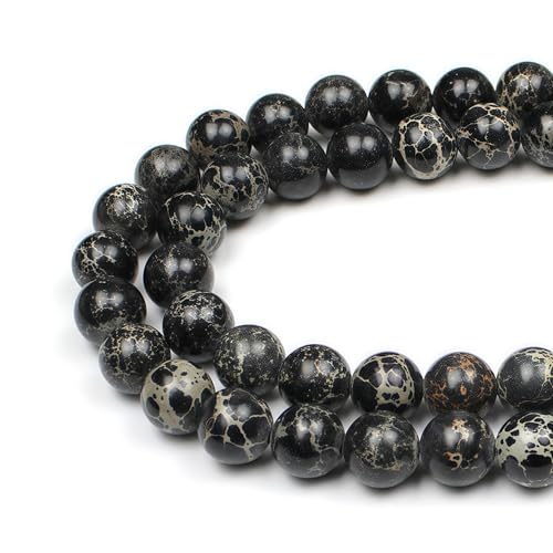 MJDCB 6mm Black Imperial Jasper Gemstone Beads Round Loose Stone Bead for Jewelry Making Bracelets Necklaces - color: Black Imperial Jasper, size: 6mm