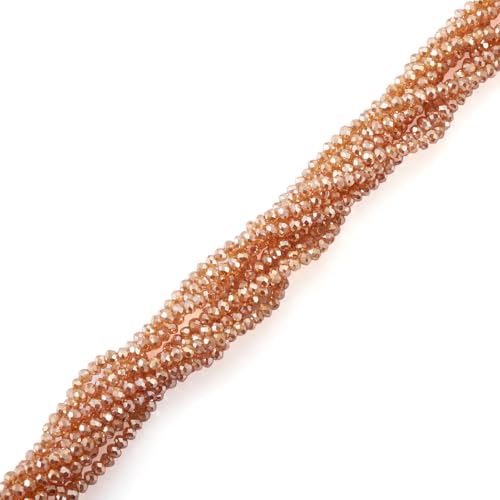 FASHEWELRY 10 Strands Briolette Crystal Glass Beads 2mm Rondelle Faceted Glass Spacer Beads Pearl Luster Plated for Necklace Bracelet Jewelry Making (Sandy Brown) - color: Sandy Brown, size: 2mm
