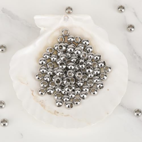 100 Pcs Stainless Steel Spacer Beads, 6mm Metal Spacer Beads, 2.5mm Hole 304 Stainless Steel Rondelle Loose Bead for DIY Bracelet Jewelry Making Silver Metal Bead for Jewelry Making