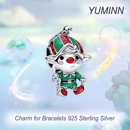 925 Sterling Silver Charms for Bracelets Gold Love and Heart Charms Cherry Blossom Dangle Beads Jewelry for Women - color: Christmas Elf