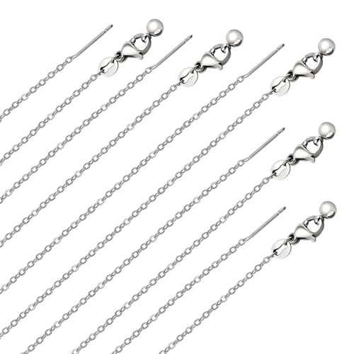 GTVOODX 10pcs Silver Adjustable Necklace Chain Stainless Steel Link Cable Chain Bulk with Needle Threader Lobster Clasps for Jewelry Making - color: Silver Cable