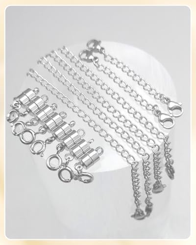 MKCYD Necklace Extender and Magnetic Necklace Clasp, Magnetic Clasps for Bracelet Extenders Sliver Chain Extension for Jewelry Repair Kit - color: 14Pcs Silver
