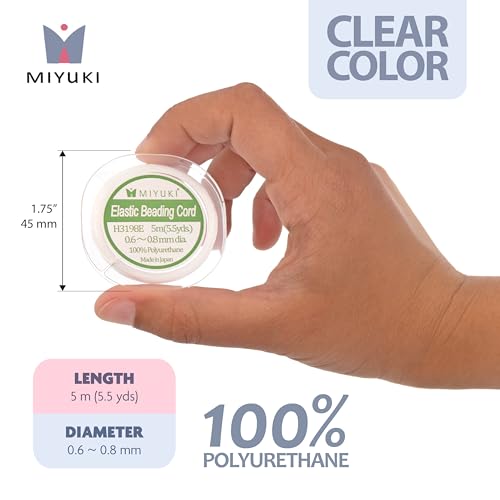 Miyuki Elastic Beading Cord – Clear, 0.8 mm Diameter, 5 Meter Spool, Premium Stretch String for Jewelry Making and Beadwork - size: 0.8 Mm - 5 Meter