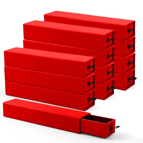 Lainrrew Jewelry Gift Box, Luxury 12-Pack Jewelry Gift Box Velvet-Lined, Compact Drawer Style for Earrings & Rings, Stylish Necklace Bracelet Organizer, 8.3x1.8x1.4 Inches (Red) - color: Red