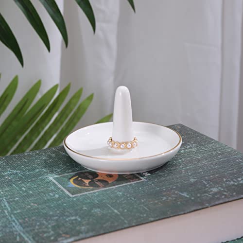 oskas White Ring Dish Holder,Engagement Wedding Bridal Shower Gift，Decorative Trinket Tray,4 Inch,Ceramic,White - color: white 1