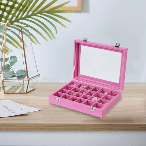 Velvet Jewelry Box 24 Grid Jewelry Earrings Display Organiser Box Ring Tray Holder Earrings Storage Case for Girls Wife Mom Women (Light Pink) - color: Light Pink