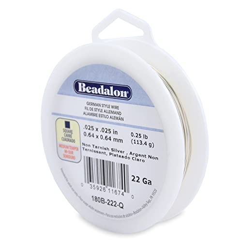 Beadalon German Style Wrapping Wire, Square, Silver Plated, 22 Gauge, 86 ft - color: Silver Plated, size: 22 Gauge/.025 In-approx. 86.7 Ft