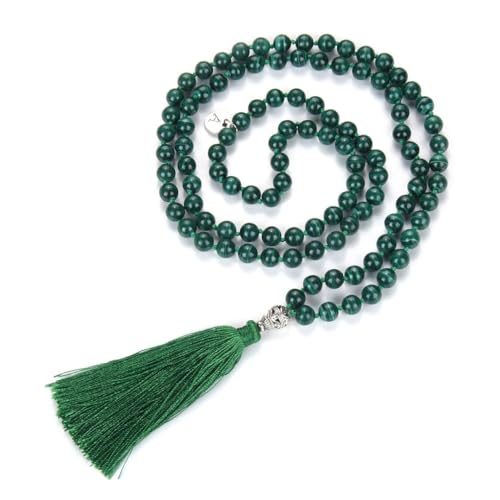 Adabele Premium 108 Mala Beads Malas Necklace - Natural Healing Gemstone Tibetan Buddhist Japa Prayer Meditation Reiki Chakra Stone Quartz Rock Women Men Jewelry - style: Malachite