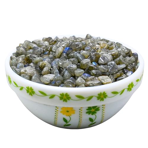 Labradorite Pre Drilled Crystal Crushed Chips Beads for Bracelets Making, DIY Handmade Natural Healing Crystals (25 Inch Strand) - color: Labradorite