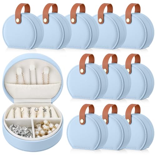 Weysat 12 Pack Travel Jewelry Case Bridesmaid Gifts Box Bulk Small Leather Earring Organizer for Women Teacher Proposal Return Gift (Blue) - color: Blue