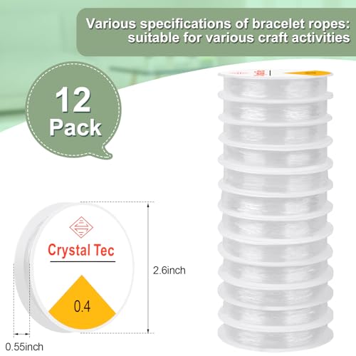 Phinus 12 Roll Bracelet String, 6 Sizes (0.4-1.0mm), Elastic, Transparent, Perfect for Jewelry Making