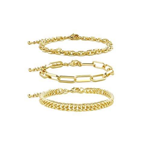 Waterproof Gold Chain Bracelet For Women Non Tarnish,14K Gold Plated Link Dainty Bracelets Stake Layered Bracelet Set Hypoallergen Gold Jewelry - color: Style-9