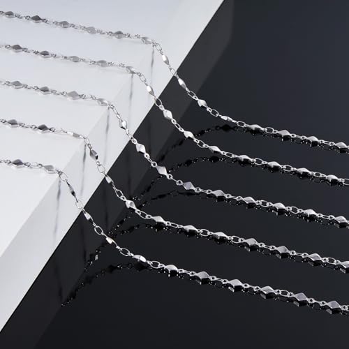 KYUNHOO Stainless Steel Silver Chain Roll 4 Meters Long Small Diamond Shape Jewelry Making Chains for Crafts DIY Supplies Jewelry Findings - color: Rhombic Steel