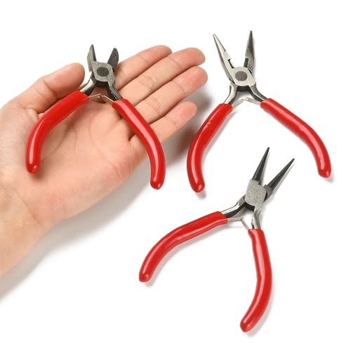 Pliers for Jewelry Making, Jewelry Pliers Set Includes Needle Nose Pliers, Round Nose Plier and Wire Cutters, Jewelry Making Tools for Jewelry Repair, Wire Wrapping, Beading and Crafts - color: Red