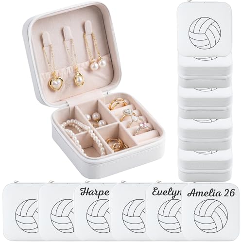12-Pack Volleyball Portable Jewelry Box for Team Travel White Sport Jewelry Case Bulk Gifts for Volleyball Team Athletes & Sports Enthusiasts Christmas Events & Milestones - style: Square Volleyball