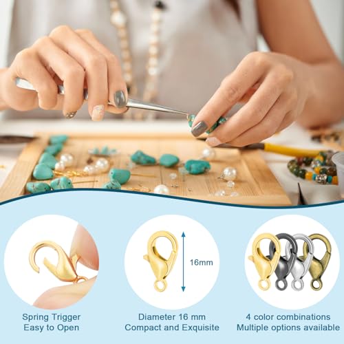 CooBigo 120pcs 16mm Lobster Clasps, Small Metal Alloy Lobster Claw Clasps for Necklace Bracelets Clip, Keychain Ring, Jewelry Making Accessories (Silver) - color: 16mm Lobster Clasps Silver