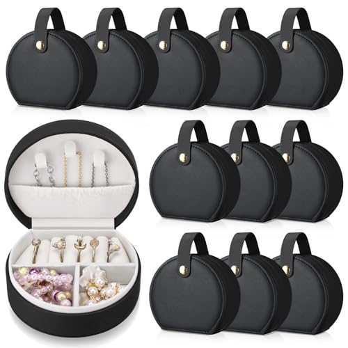 Weysat 12 Pack Travel Jewelry Case Bridesmaid Gifts Box Bulk Small Leather Earring Organizer for Women Teacher Proposal Return Gift (Black) - color: Black