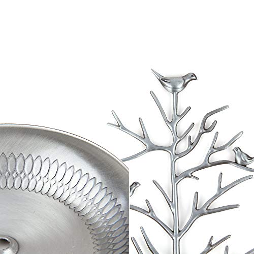 Jewelry Tree Necklace Earring Holder Modern Cute Bird Jewelry Stand for Women Girls Teen Silver - color: Silver