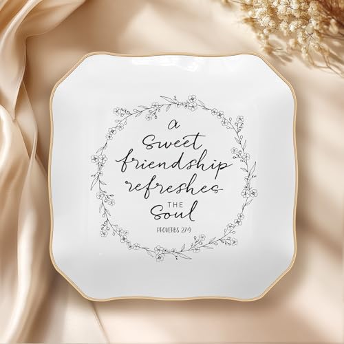 LITTLEBIGGER Friendship Gifts for Women – Christian Jewelry Dish – Forget Me Not Flower Trinket Tray, Friendship Gifts for Friend, Sisters in Christ, Mothers Day Gifts And Graduation Gifts - style: Friendship - F