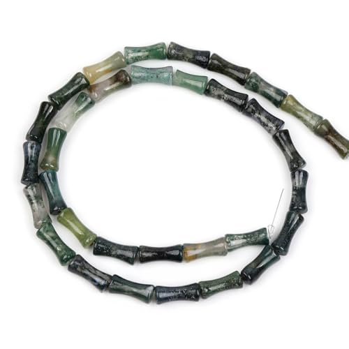 GEM-Inside 30Pcs 5x12mm Natural Green Moss Agate Stone Semi Gemstone Plant Bamboo Knot Bone Beads for Jewelry Making Power Energy Chakra Stone Beads - color: Green Moss Agate