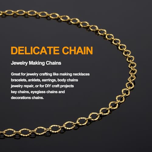KYUNHOO 9.8 Feet Gold Plated Jewelry Making Chains Bulk on Spool Embossed Stainless Steel Chain for Crafts DIY Charm Necklace Bracelet Jewelry Supplies with Lobster Claws - color: Sunflower Gold
