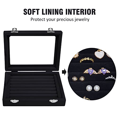 Vicoter Rings Organizer Tray 7 Slots Velvet Jewelry Earring Storage Box with Transparent lid Jewelry Display Case for Girls Wife Mom Women (Black) - color: Black