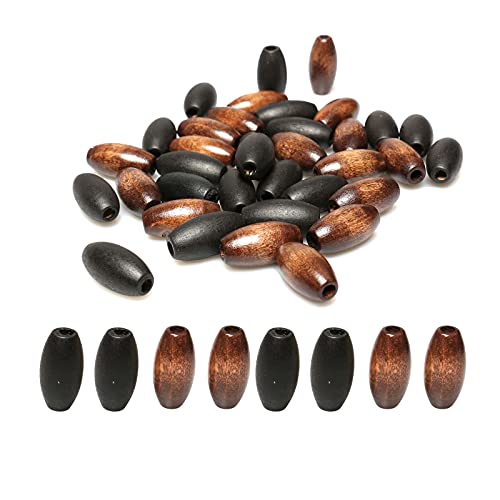 40 Oval Wooden Beads Variety Pack, 13 x 25mm Wood Dreadlock Hair Braid Beads with 4mm Hole Mixed Colors Wooden Tube Spacer Beads for Macrame Jewelry Craft Making - color: 26x13mm, Coffee&Dark Brown#40pcs