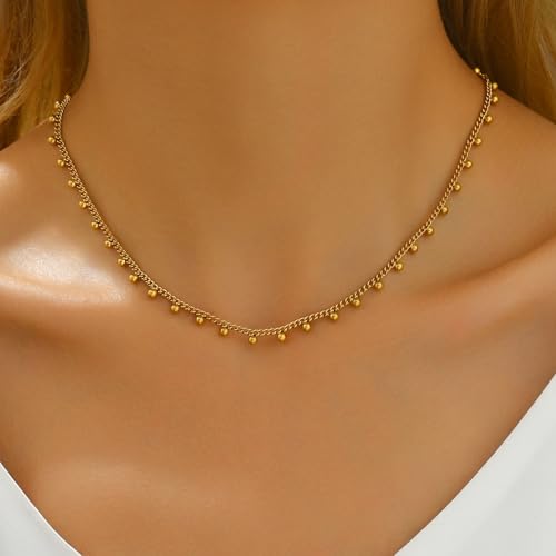 Gold Chain Necklace for Women 18K Gold Plated Dainty Star Cross Heart Cuabn Choker Chains Stainless Steel Trendy Jewelry Christmas Gifts - color: Cuban Ball Drop