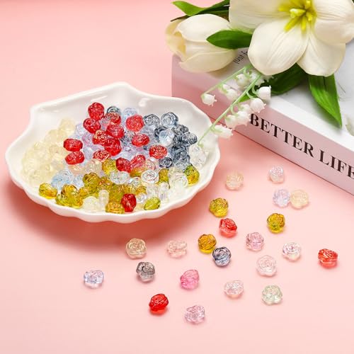 uxcell 50 Pcs Rose Beads, 0.55" Glass Flower Rose Charm Carved Loose Spacer Crystal Craft Beads for DIY Jewelry Making Bracelet Beading Projects Supplies, Light Purple - color: Light Purple