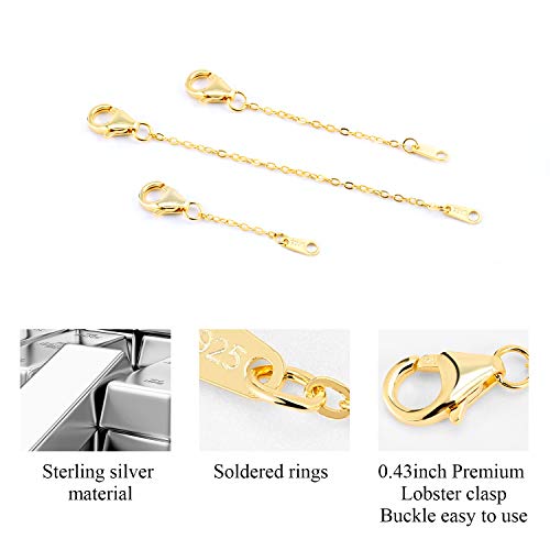 14K Gold Necklace Extenders 925 Sterling Silver Chain Extension Necklace Bracelet Anklet Extender for Jewelry Making (1 2 3 inch) - color: 14K Gold