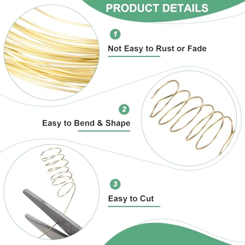 M METERXITY 2Roll 0.4mm Jewelry Wire, 26 Gauge 328FT Craft Wire Copper Beading Wire for Jewelry Making/Planting/Weaving/DIY Crafting, Soft Metal Wires [100M, Gold] - color: Gold, size: 26 Gauge 328FT