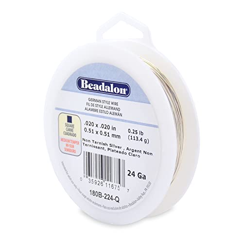 Beadalon German Style Wrapping Wire, Square, Silver Plated, 24 Gauge, 136 ft - color: Silver Plated, size: 24 Gauge/.51 mm-Approx. 136 ft