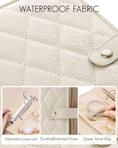 VLANDO Travel Jewelry Organizer Case,Large Jewelry Storage Book Ring Binder with Clear Zipper Velvet Jewelry Pouches Bags for Rings,Bracelet,Earrings-Cream White - color: 01.Cream White
