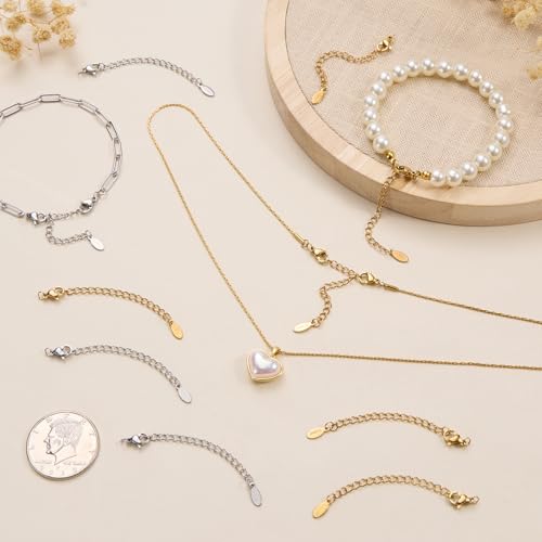 20 PCS Gold and Silver Necklace Extenders for Women Gold Plated Chain Extenders for Necklace Bracelet Anklet with Lobster Clasps - color: Flat Water Droplet