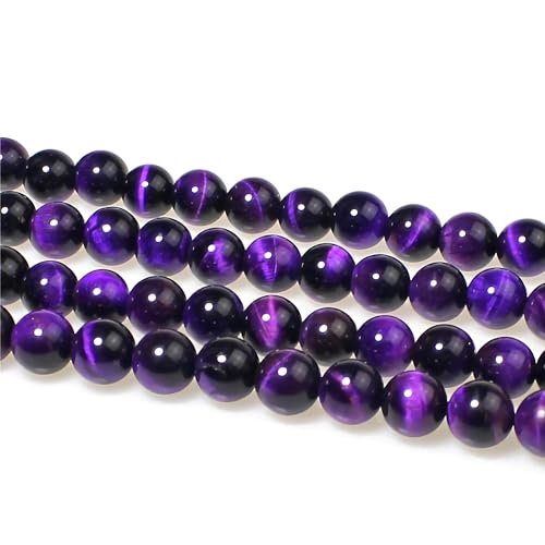 MJDCB Stone Beads 8mm 43pcs Round Purple Tiger's Eye Loose Gemstone Bead Charms for Jewelry Making Bracelet Necklace Earring Pendant - color: Purple Tiger's Eye, size: 8mm