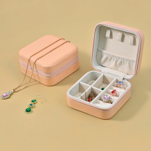 Travel Jewelry Case 2 Pack Mini Travel jewelry Box Portable Organizer Women Girls Gift Box for Rings Earrings Necklaces Bracelets - color: Pink