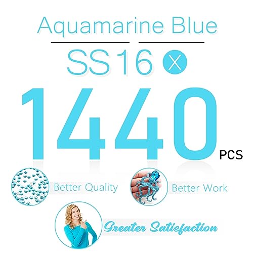 1440pcs SS16 4.0mm Aquamarine Flatback Rhinestones bulk K9 Glass Water Blue Crystals Nail Art Gems Round Stones Diamonds Lake Blue Nail Charms Jewels for Nails Eyes Face Makeup Crafts DIY Tumblers etc - color: Aquamarine, size: Ss16