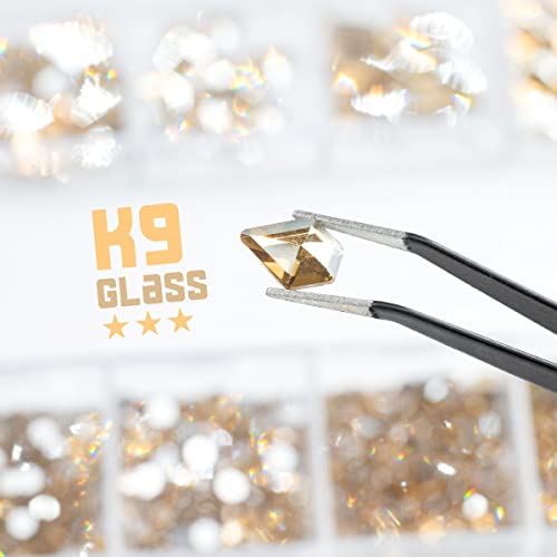 qiipii 4080Pcs Champagne Golden Nail Rhinestones Flatback Gold Crystals Gems Round Beads K9 Glass Stones Diamonds Jewels Nail Art Supplies Nail Charms Supplies for Nails Faces Eyes Makeup Body Beauty - color: Champagne Gold, size: B Set