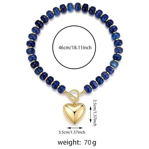 GZQ Chunky Gold Heart Necklace for Women, Resin Beaded Chain with Puff Heart Adjustable Clasp, Perfect for Daily Wear Party Date Streetwear Outfits Fashion Jewelry Gift - color: Blue
