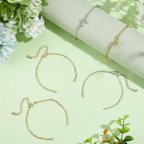 SUNNYCLUE 1 Box 16pcs Adjustable Slider Chain Links Paperclip Bracelet Chain 304 Stainless Steel Silver Gold Bracelet Charms Link with Lobster Clasp for Jewelry Making Bracelet Women Gifts DIY Crafts