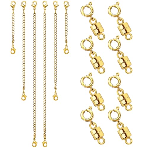 MKCYD Necklace Extender and Magnetic Necklace Clasp, Magnetic Clasps for Bracelet Extenders Gold Chain Extension for Jewelry Repair Kit - color: 14Pcs Gold